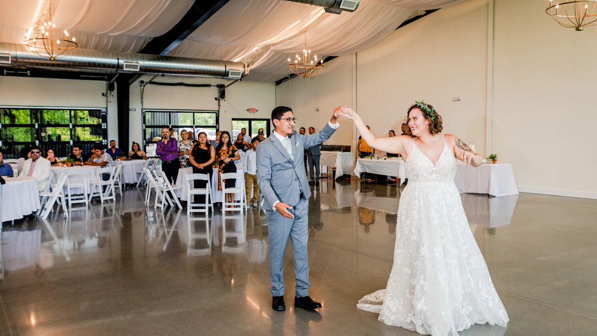 A couple dancing at a wedding reception
